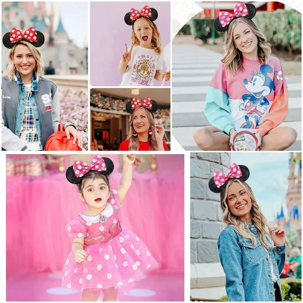 Brand New 2 Mouse Ears Headbands Shiny Sequins Party.